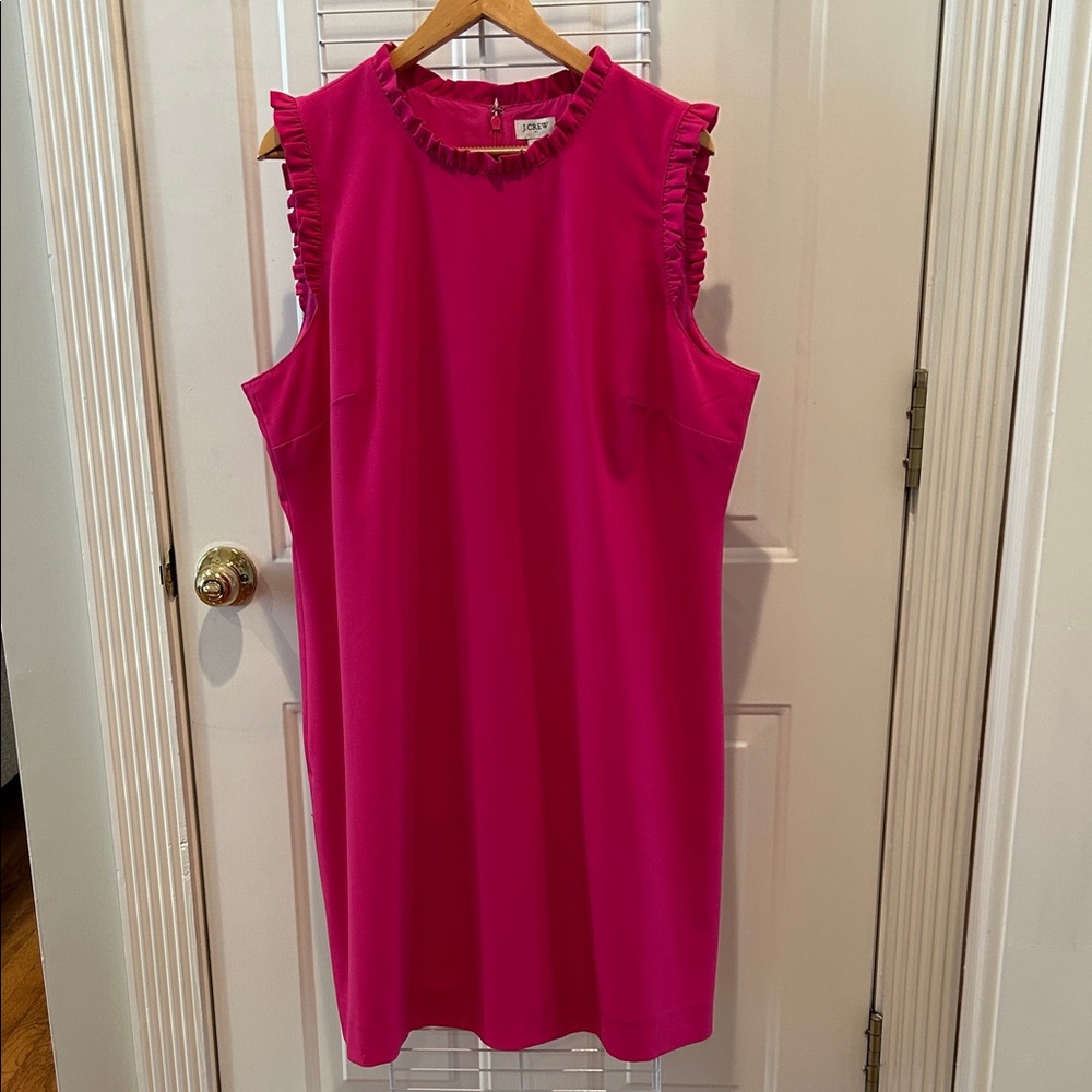 J. Crew Hot Pink Ruffle-Trim Shift Dress Size 18 NWT